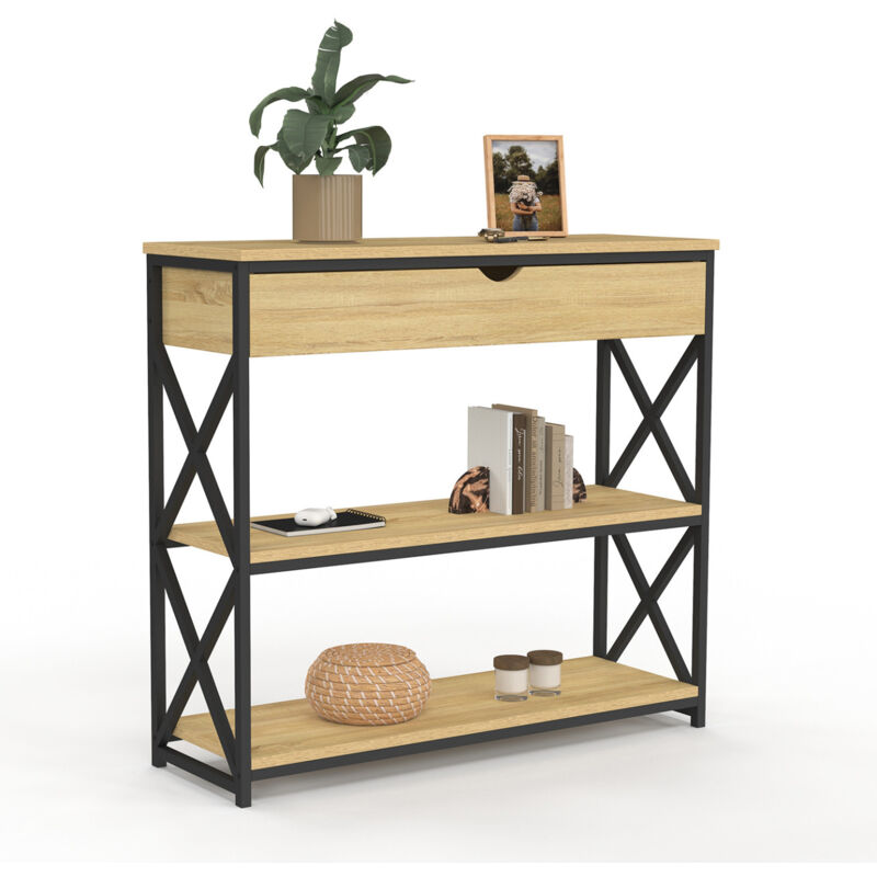 Console 1 tiroir WAYNE 2 étagères design industriel