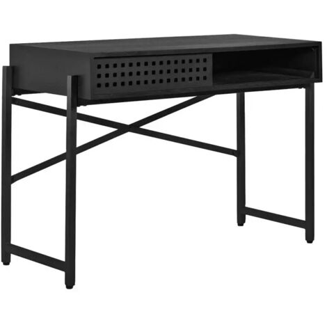 Console 105 cm caisson bois noir ajourée et pieds métal noir - MICHEL