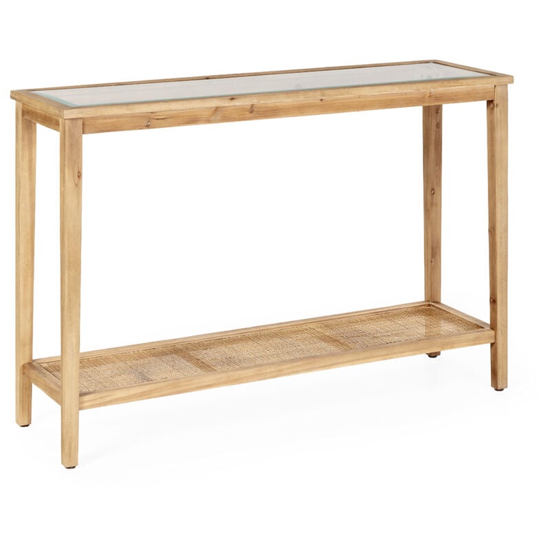 Fijalo - Console 120x36x80 Bois naturel/Verre/Rotin