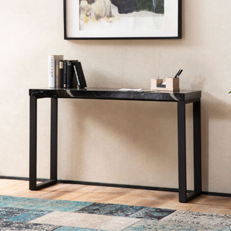 Console 120x40x76 cm effet marbre noir et métal noir - EKLEA