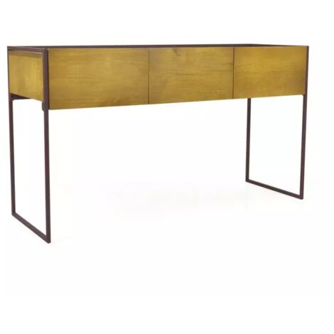 Console 133 cm 3 tiroirs en bois de pin et métal marron - LINEA