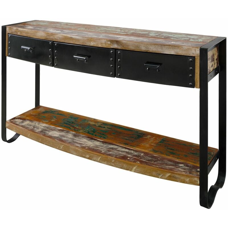 Massivmoebel24 - Console 135x35 Bois de récupération laqué Multicolore industrial 42