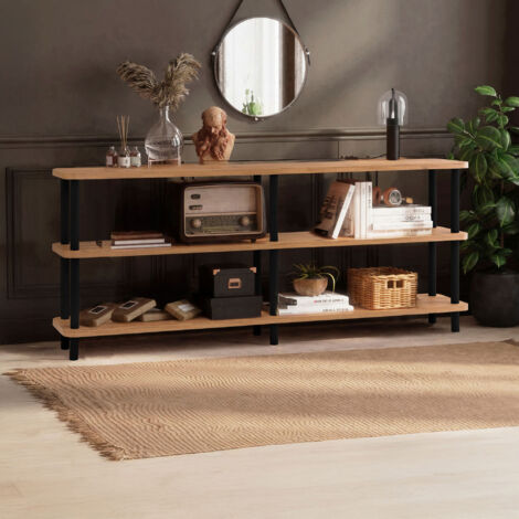 Console 2 niveaux 180x35x74,9 cm en décor naturel et noir - ARKEA