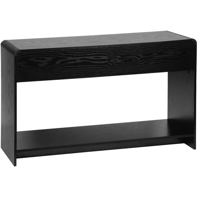 Sweeek - Console 2 tiroirs. 1 étagère. effet bois noir arrondi