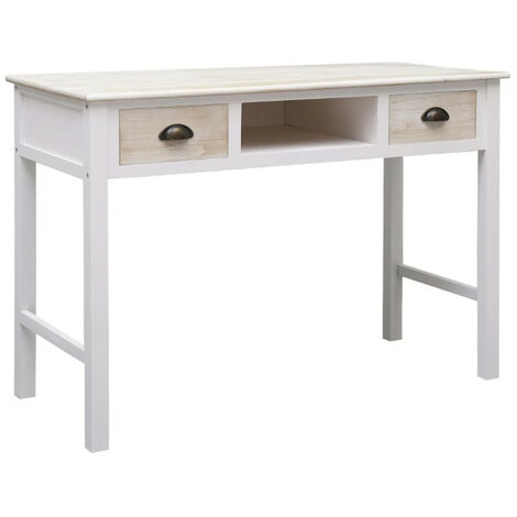 Console 2 tiroirs 1 niche paulownia clair et blanc Amatar