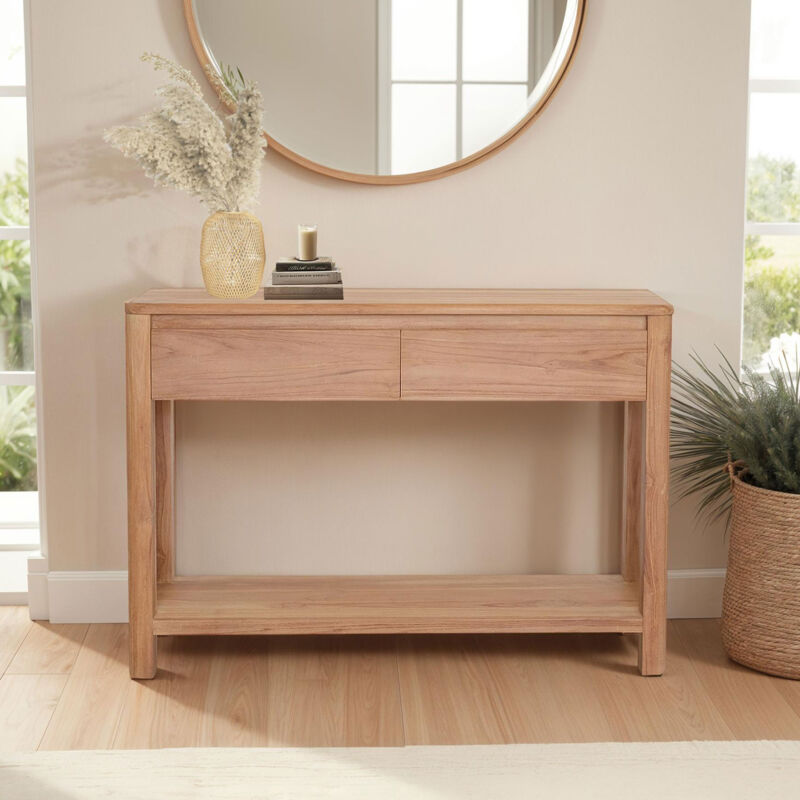 Console 2 tiroirs 110x30x75 cm en teck massif - bali