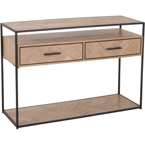 Console 2 tiroirs 120x40x80 cm décor chevron et métal noir - YREZ