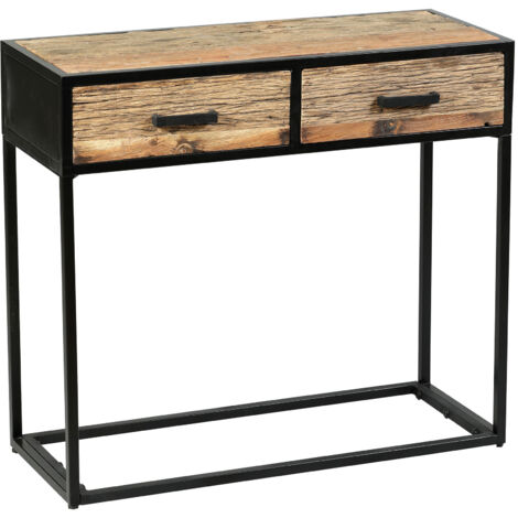 Console 2 tiroirs 90x35x80 cm en teck recyclé et métal - JAKES