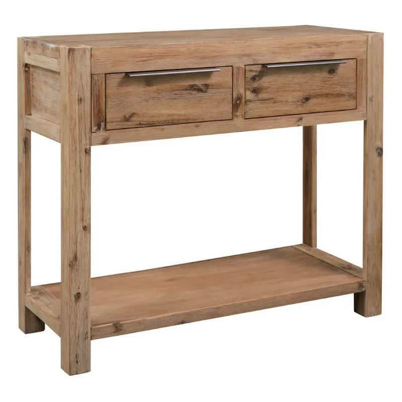 Les Tendances – Console 2 tiroirs en acacia massif foncé – Dimensions 82x73x33 cm – Finition brute pour style exotique – Avec étagère inférieure