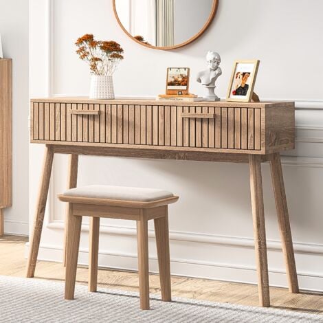 DANS LES NUAGES Console, 2 tiroirs de rangement, commode en bois, poignées, pieds, Style Moderne - naturel
