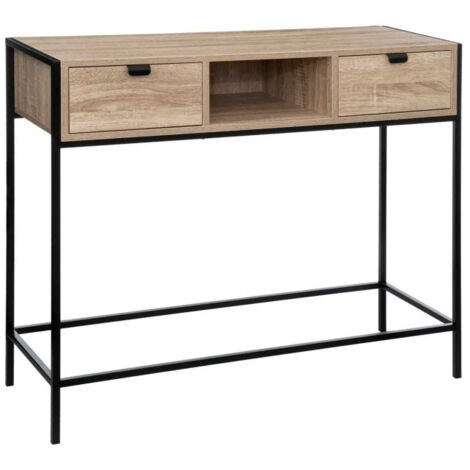 Console 2 Tiroirs Design "Aliaj" 100cm Beige & Noir