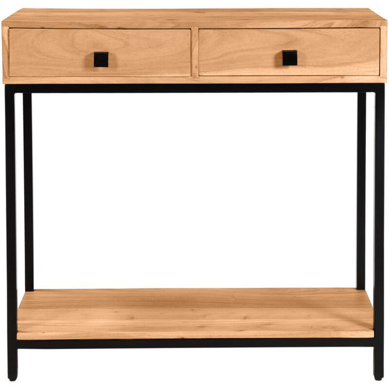 Miliboo - Console avec rangements 2 tiroirs en bois massif et métal noir L80 cm axelle