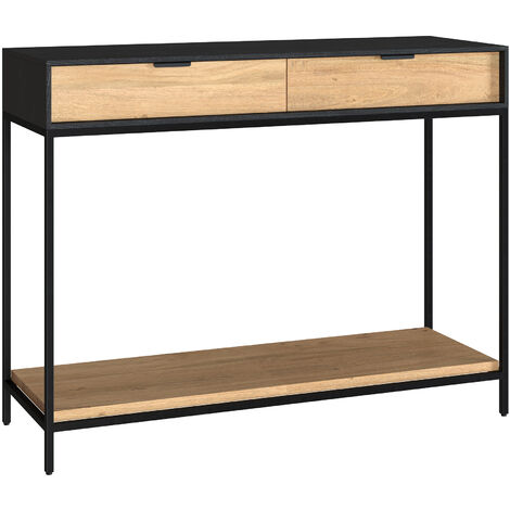 Console 2 tiroirs en bois d'acacia et pieds en métal - Jakson - Marron