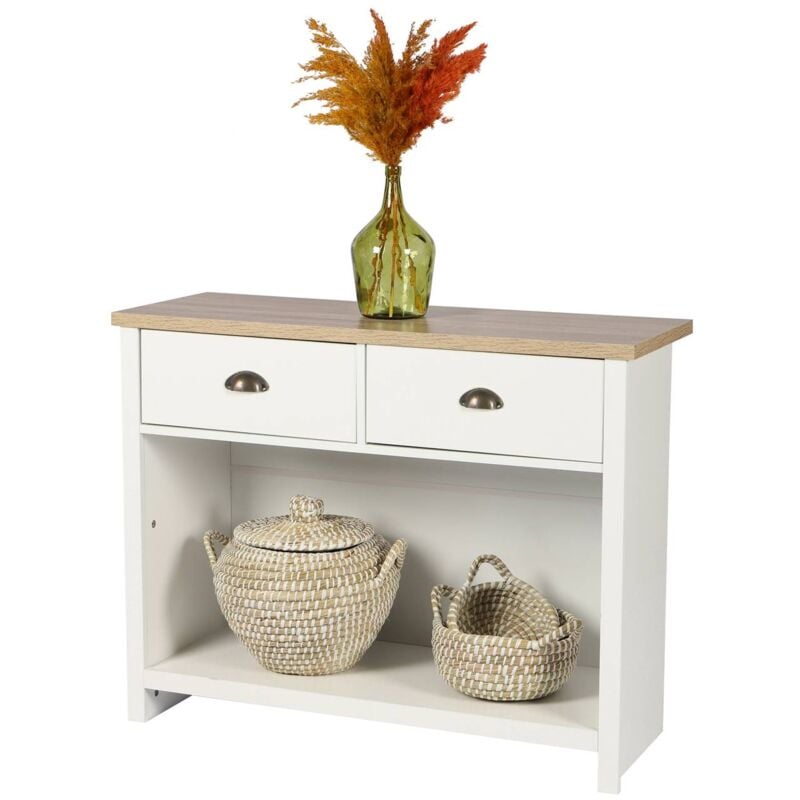 Urban Living - Console 2 tiroirs et 1 niche de rangement en bois hanoi