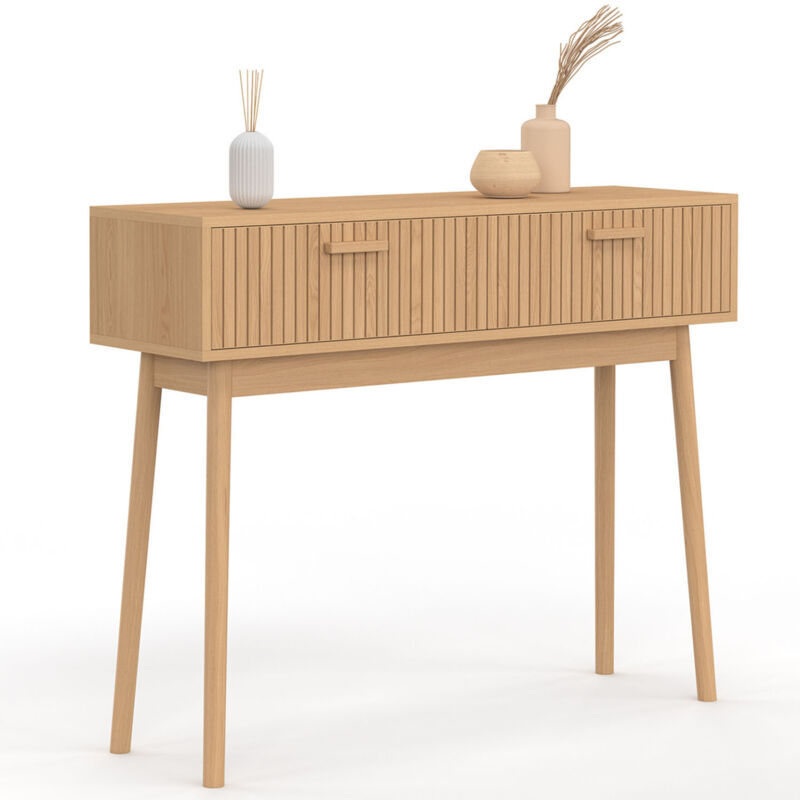 Console 2 tiroirs juliette lattes tasseau bois coloris chêne