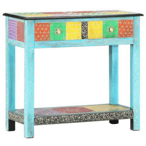 Console 2 tiroirs manguier massif bleu et multicolore Coloria