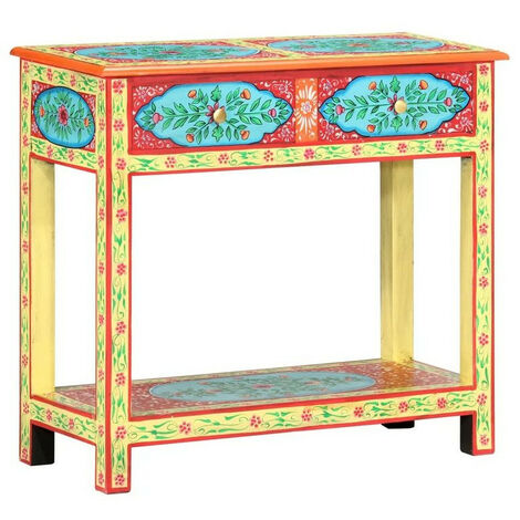 Console 2 tiroirs manguier massif jaune et multicolore Coloria
