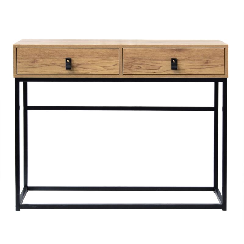CALICOSY - Console 2 Tiroirs Pieds Métal Effet Chêne - JILL