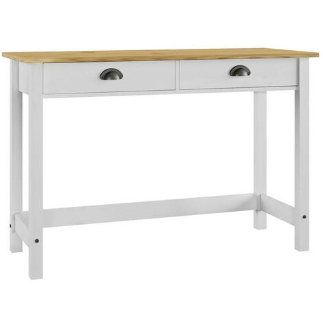 Console 2 tiroirs pin massif clair et blanc Ranny