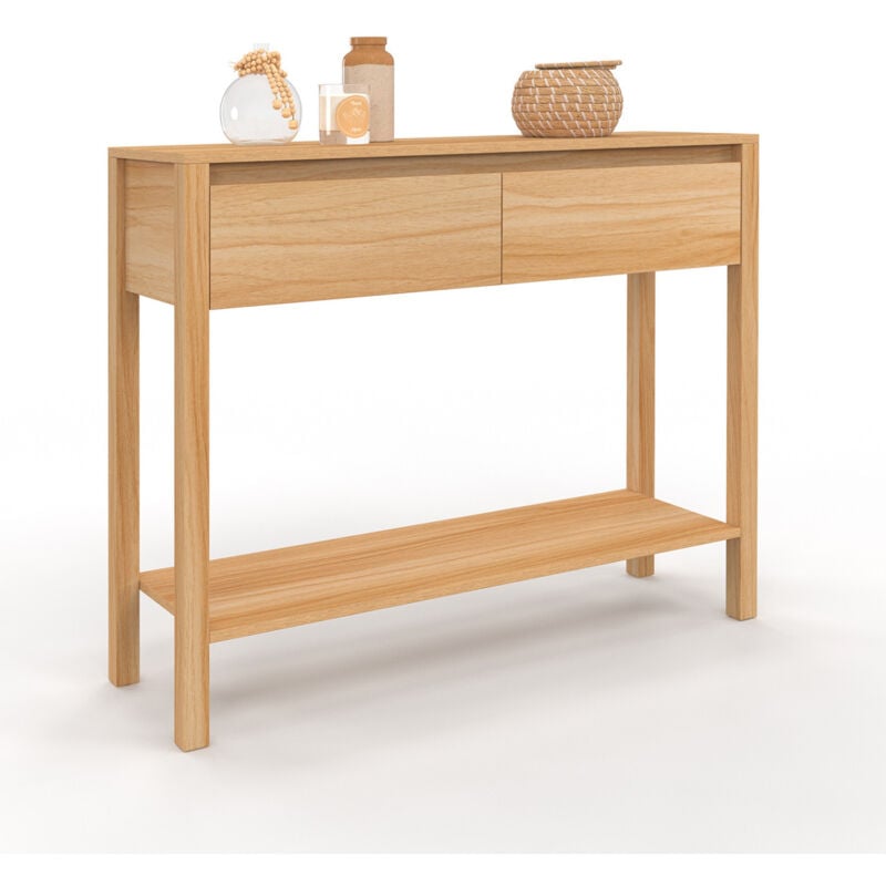 Console 2 tiroirs TOSCANE 1 étagère effet teck