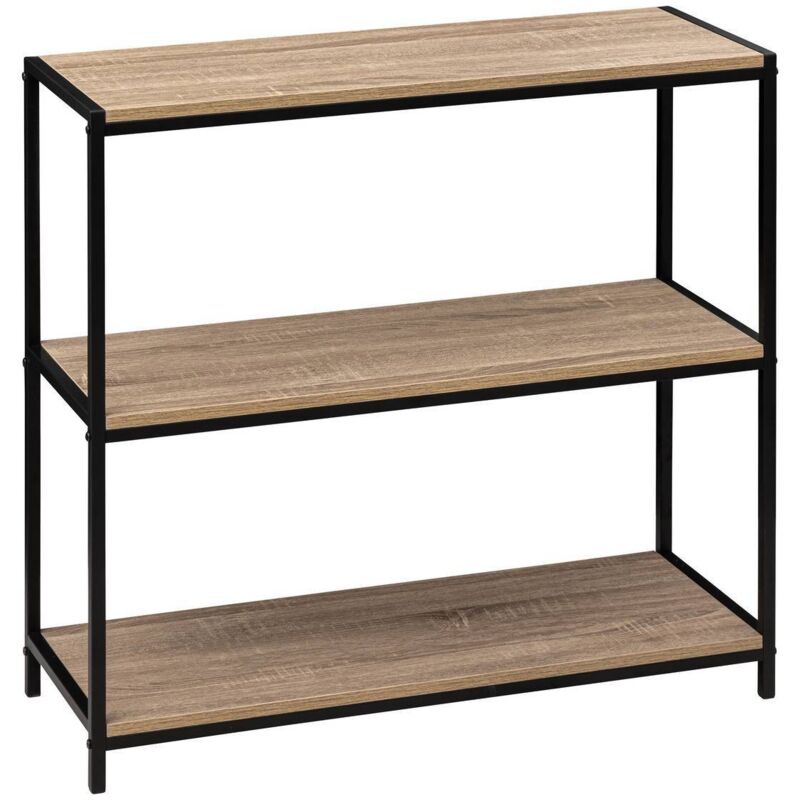 5Five Simply Smart – Console 3 niveaux effet chêne naturel et métal noir H 80 cm – Meuble à assembler – Pour salon, bureau ou chambre à coucher
