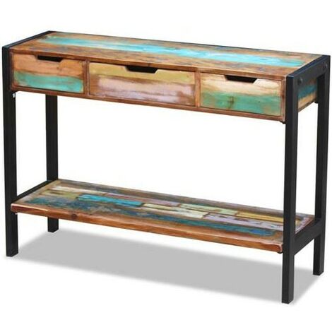 Console 3 tiroirs 1 étagère bois massif recyclé Moust 110 cm