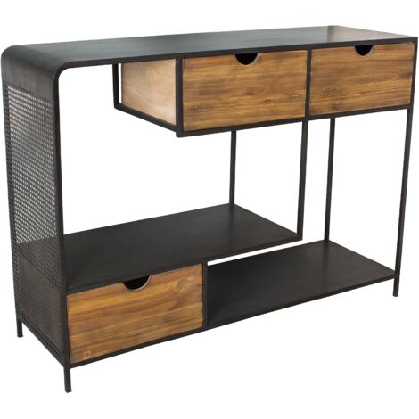 Console 3 tiroirs 110x36x80 cm en sapin et fer