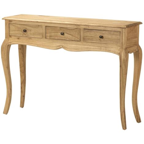 Console 3 tiroirs, bois de mindi, marron, 110 x 30 x 80 cm
