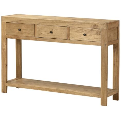 Console 3 tiroirs, bois de mindi, marron, 120 x 30 x 80 cm