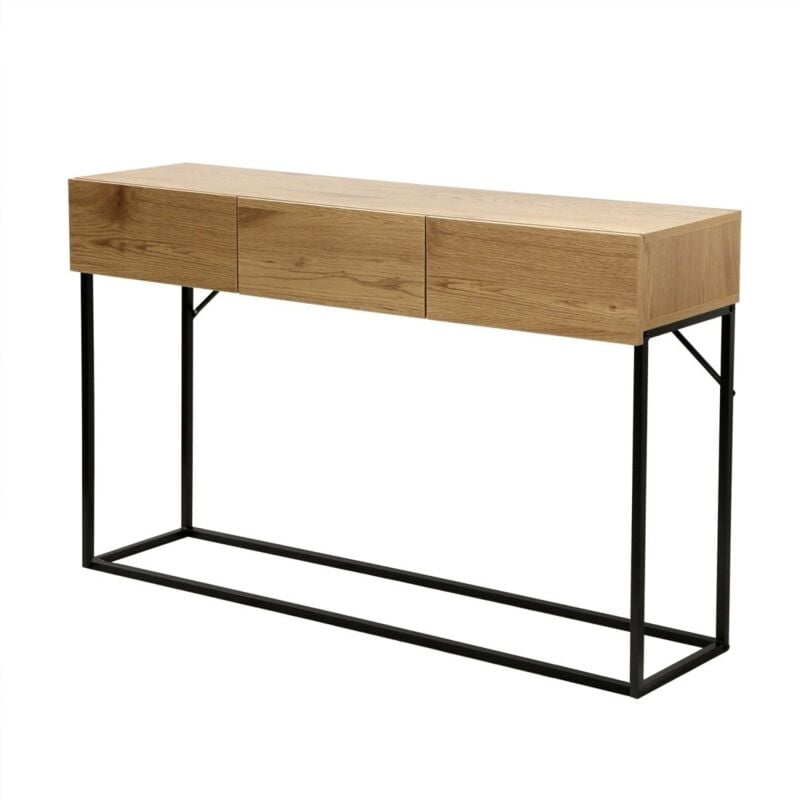 CALICOSY - Console 3 Tiroirs Décor Chêne L120cm