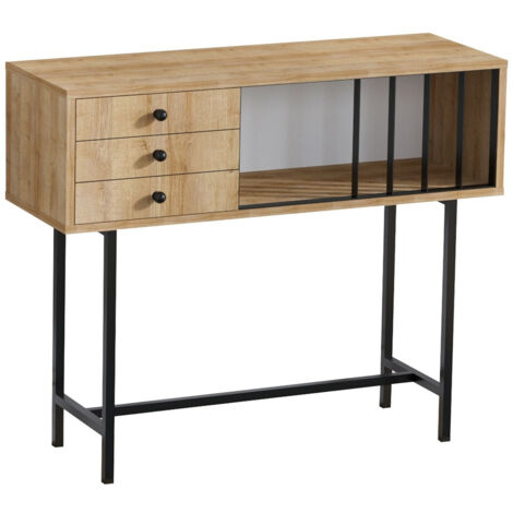 Console 3 tiroirs Lasne Métal Noir et Bois Chêne clair