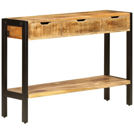 Console 3 tiroirs manguier massif clair et métal noir Grey