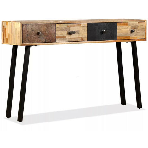 Console 4 tiroirs teck recyclé et pieds métal noir Voust
