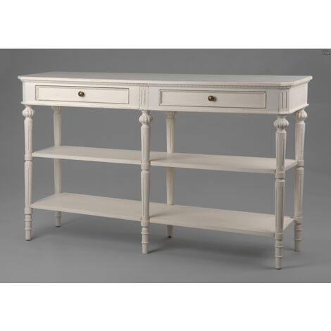 Console 6 pieds Léonie – Bois blanc – Longueur 150 cm – Largeur 40 cm – Hauteur 90 cm – Style romantique