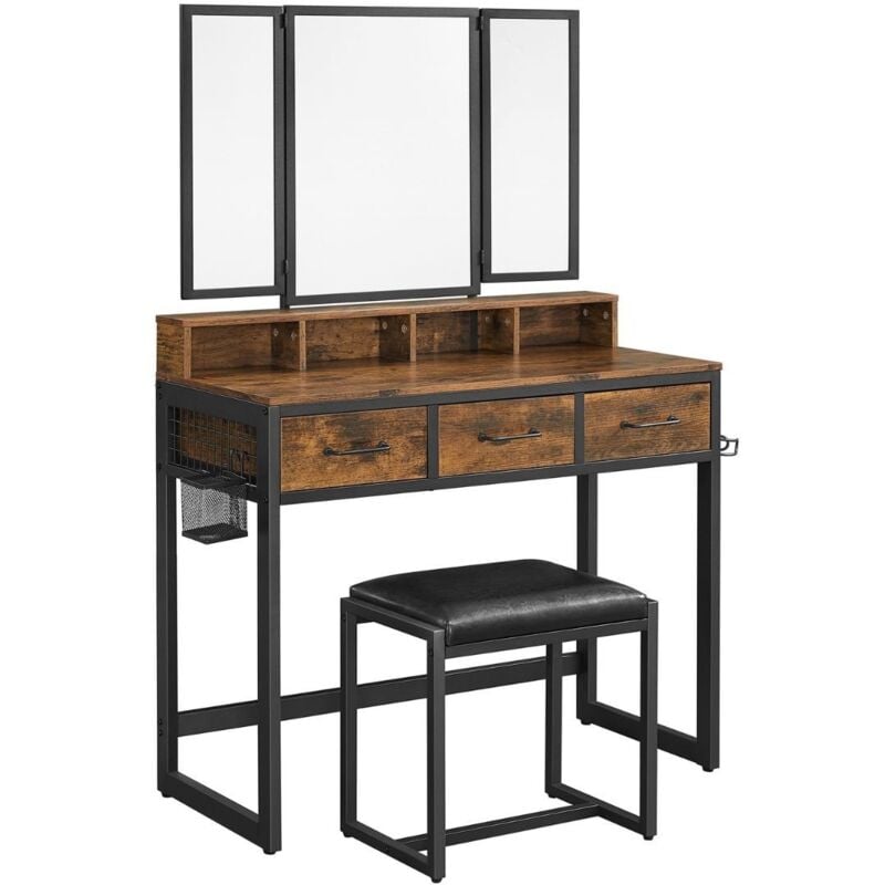 Vasagle - calicosy - Coiffeuse avec Miroir, Rangements et Tabouret - L90 cm