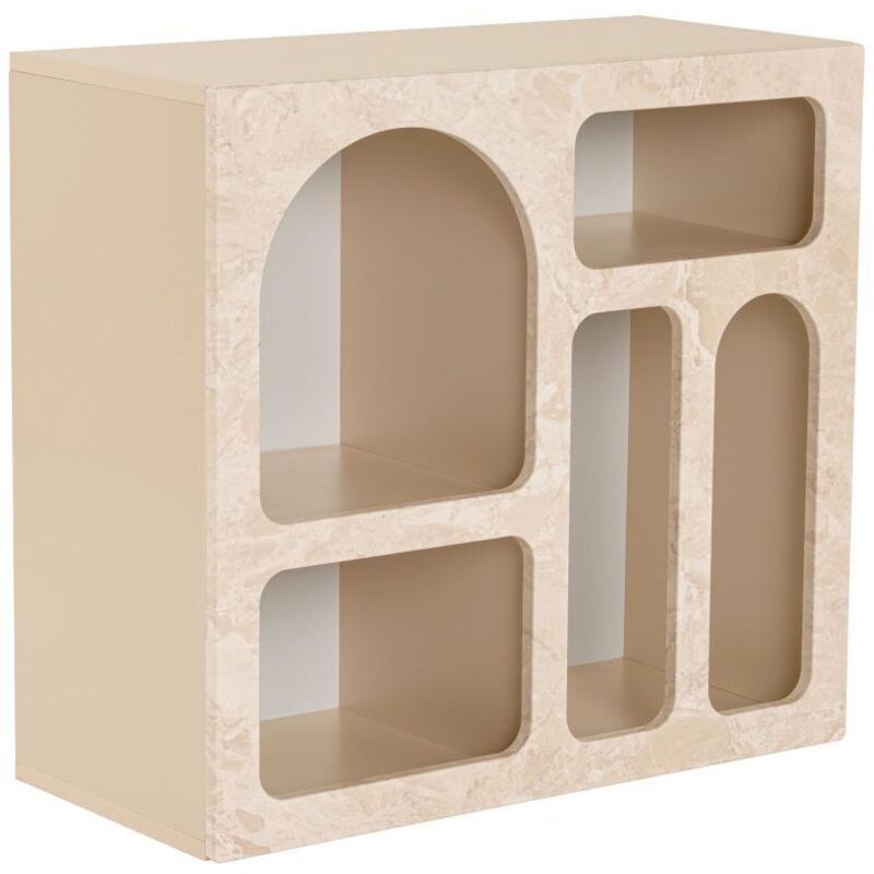 Asir Group Llc – Console 5 niches effet marbre beige – Panneau de particule mélaminé – Dimensions 80x74x37 cm – À poser au sol, montage facile