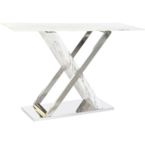 Console Acier Verre 120X40X75 Imitation Marbre