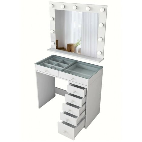 Console Algiedi, Miroir inclus, Structure en bois noble, 45x90x80h cm Blanc