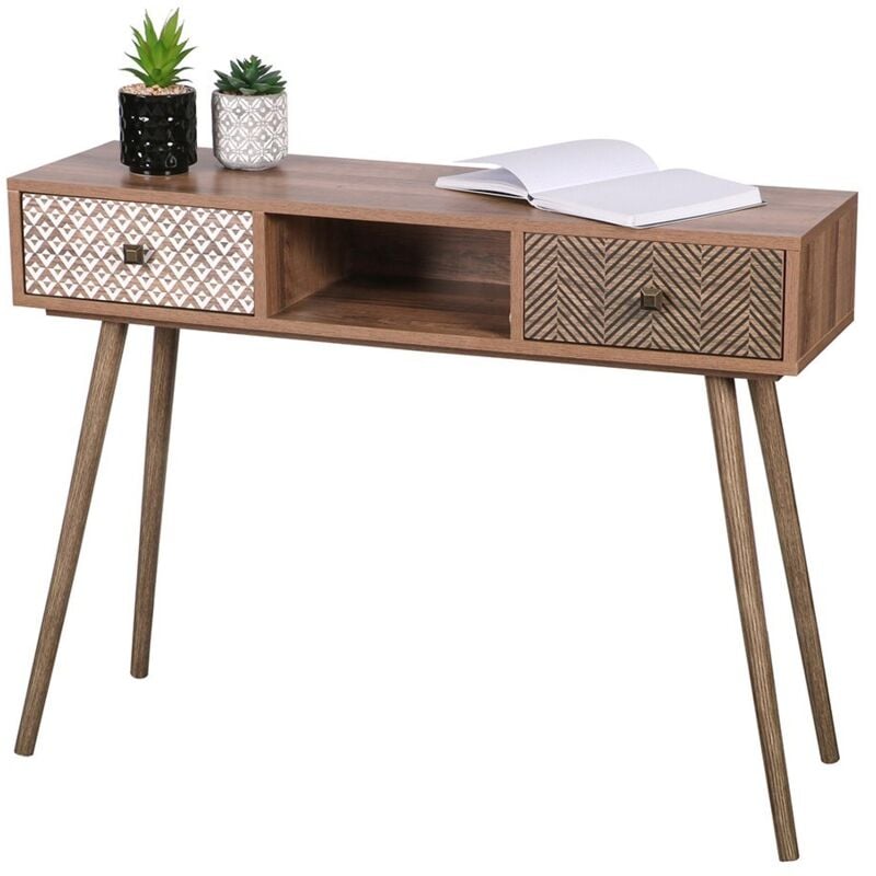 Meublorama - Console alta coloris chêne clair avec 2 tiroirs – Design scandinave et rangement pratique