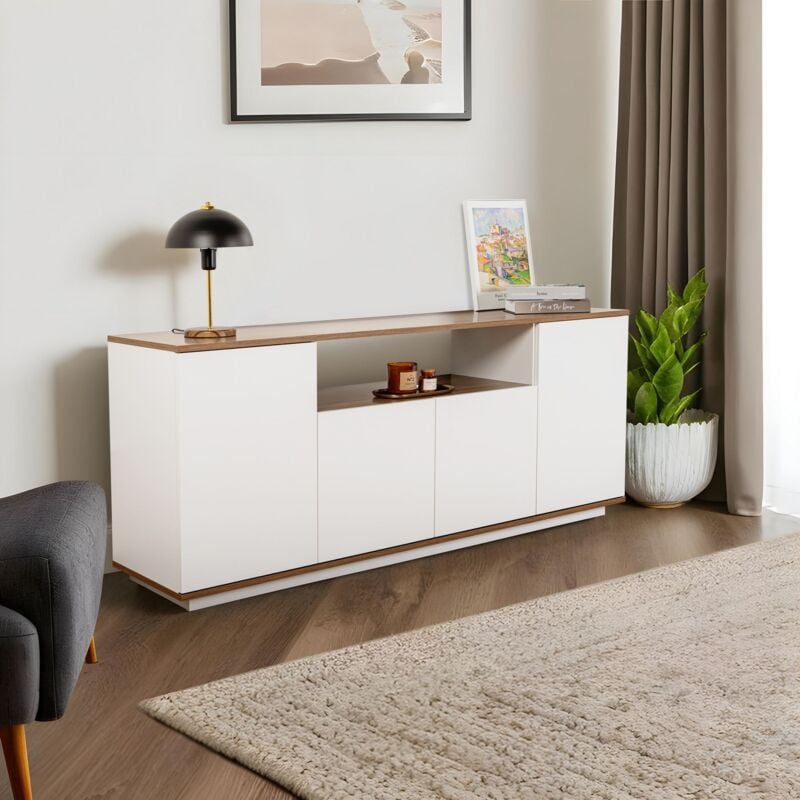 Console Blanc et Noyer 180x75x44,5 cm - Alliance de Robustesse et de Style Moderne Idéale pour Salon, Entrée et Bureau