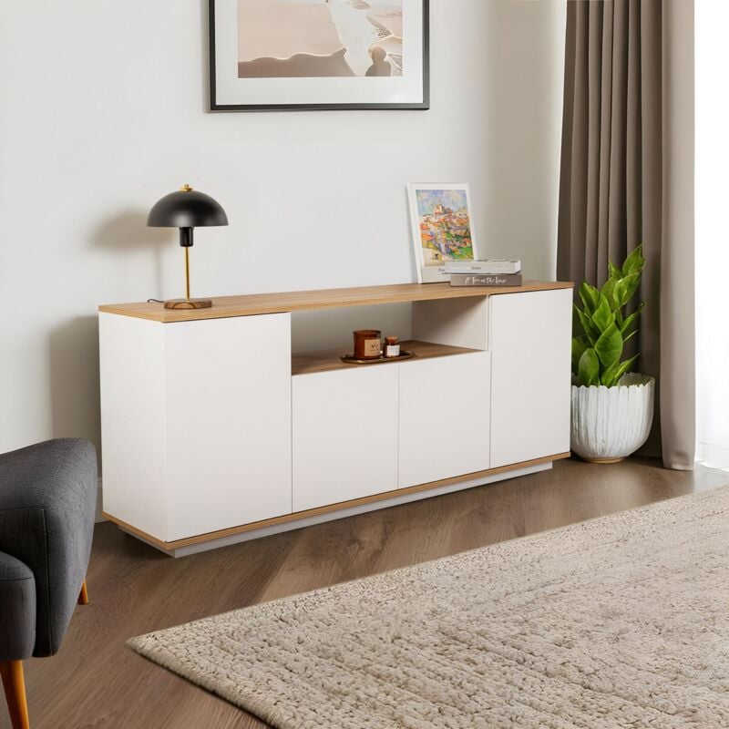 Console Blanc et Chêne Cadiz 180x75x44,5 cm - Design Minimaliste pour Espaces Modernes Idéale pour Salon, Entrée et Bureau