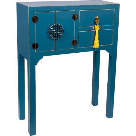 console art déco bleu métal avec tiroirs et portes élégants - bleu profond détails dorés et noirs