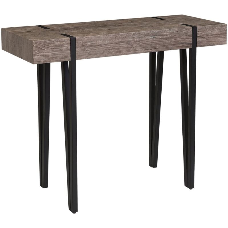 Beliani - Table Console avec Plateau Effet Bois Foncé et Pieds Noirs en Métal de Style Industriel pour Hall d'Entrée et Couloir Minimaliste ou Moderne