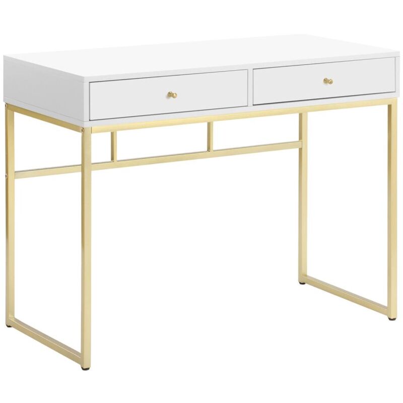 Vente-unique - Console avec 2 tiroirs en mdf - Blanc et doré - codenia