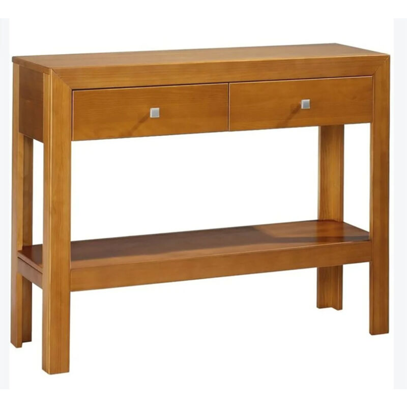 Console avec 2 tiroirs et 1 étagère en pin massif coloris cerisier - Longueur 105 x Profondeur 35 x Hauteur 85 cm Console avec 2 tiroirs et 1 étagère en pin massif coloris cerisier - Longueur 105 x Profondeur 35 x Hauteur 85 cm