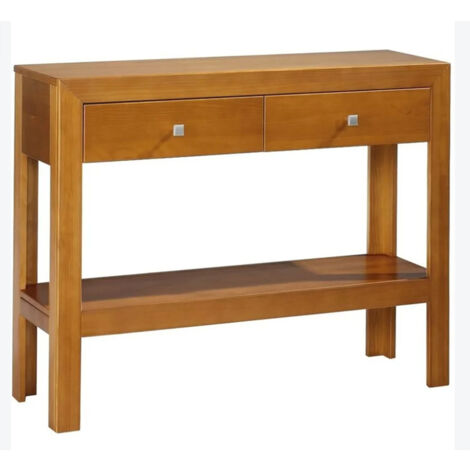 Console avec 2 tiroirs et 1 étagère en pin massif coloris cerisier - Longueur 105 x Profondeur 35 x Hauteur 85 cm