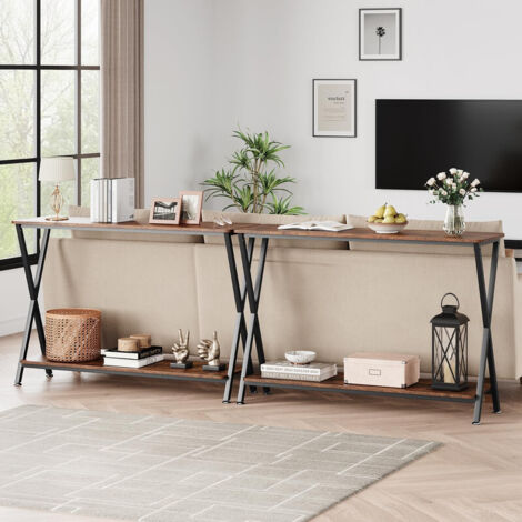 Console avec étagère de rangement, Table d’entrée étroite, Tables de canapé derrière, Tables de canapé fins pour salon, couloir, chambre à coucher, Foyer,115X35X8CM