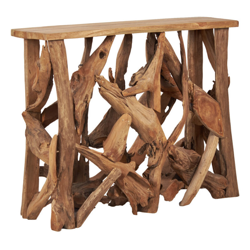 Console avec plateau 98 cm assemblage morceaux bois de teck – MUNICH