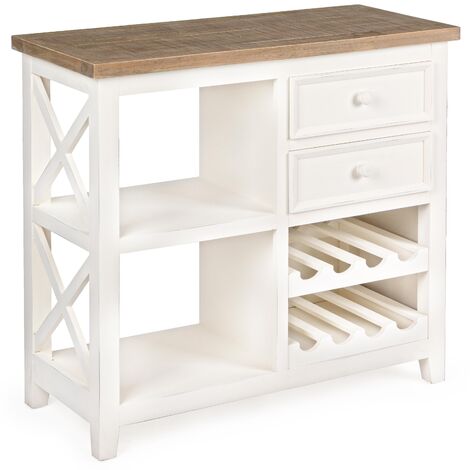 Console avec range bouteille bois blanc 2 tiroirs Elya L 82 cm