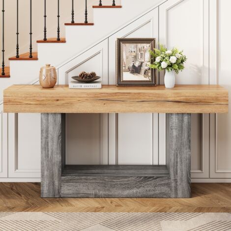Console bicolore aspect bois-160x30x82.5cm-table d'appoint